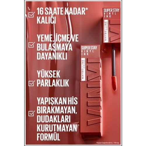 Maybelline New York Super Stay Vinyl Ink Uzun Süre Kalıcı Likit Parlak Ruj 115 Peppy - 3