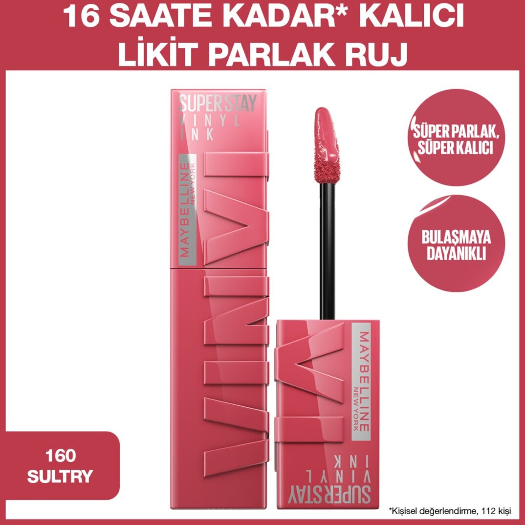 Maybelline New York Super Stay Vinyl Ink Uzun Süre Kalıcı Likit Parlak Ruj 160 Sultry - 1