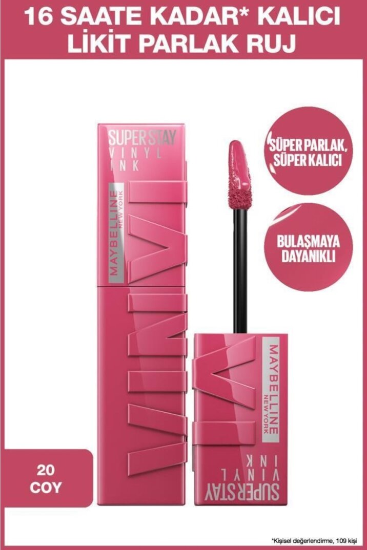 Maybelline New York Super Stay Vinyl Ink Uzun Süre Kalıcı Likit Parlak Ruj 20 Coy - 1