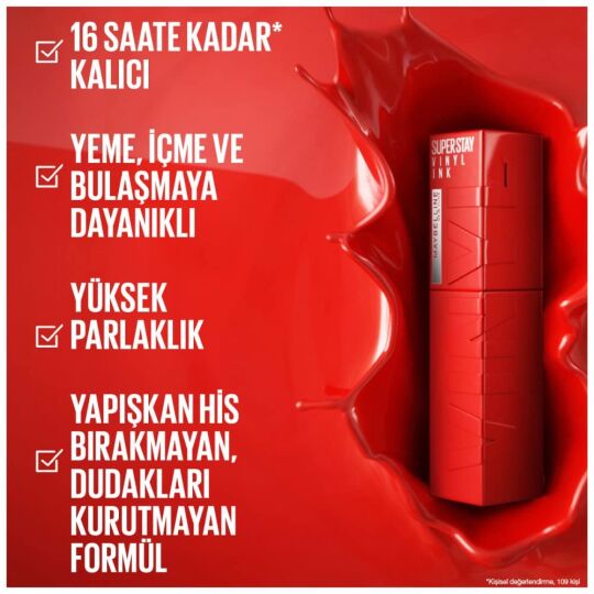 Maybelline New York Super Stay Vinyl Ink Uzun Süre Kalıcı Likit Parlak Ruj 30 Unrivaled - 4