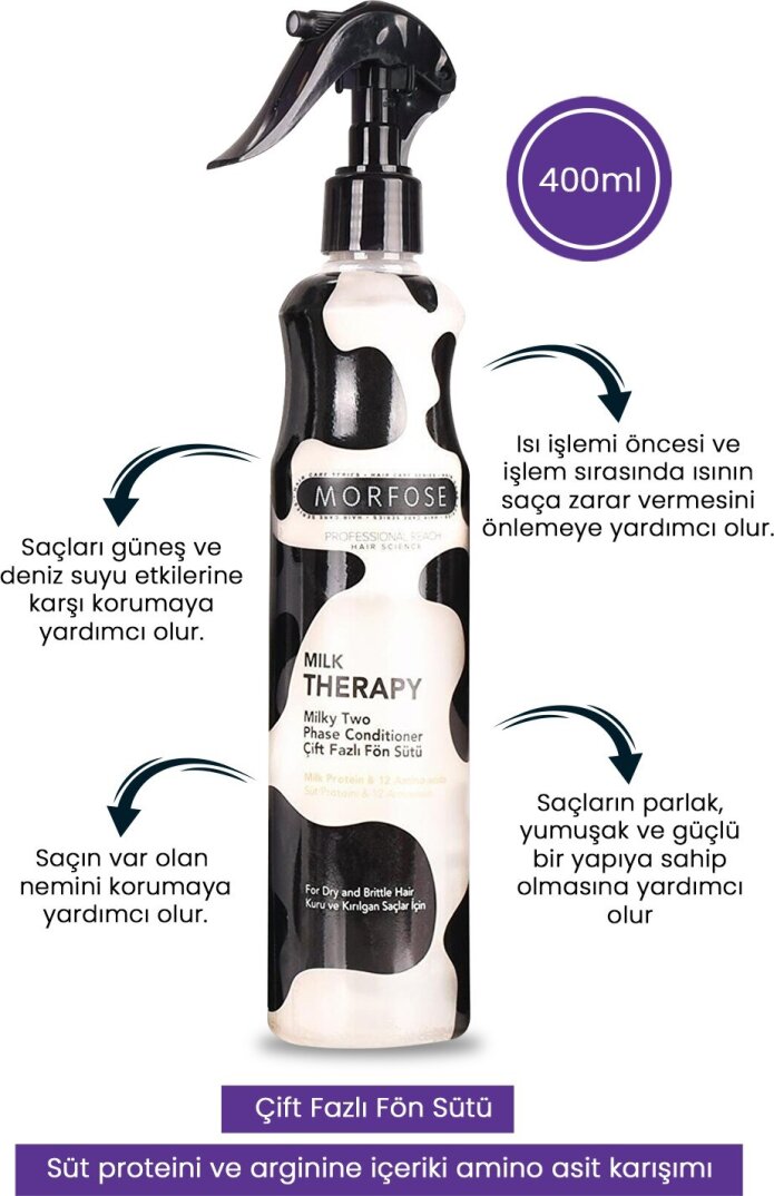 Morfose Milk Therapy Çift Fazlı Saç Bakım Fön Suyu 400 ml - Besleyici, Koruyucu Etki - 2