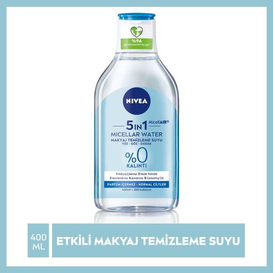 NIVEA 5IN1 Micellar Makyaj Temizleme Suyu Canlandırıcı, Normal Ciltler 400ml,Yüz Temizleyici, Etkili