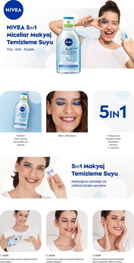 NIVEA 5IN1 Micellar Makyaj Temizleme Suyu Canlandırıcı, Normal Ciltler 400ml,Yüz Temizleyici, Etkili - 7