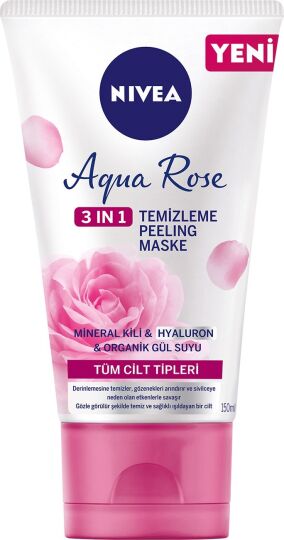 NIVEA Aqua Rose 3ü1 arada Yüz Temizleme Peeling Maske Tüm Ciltler,150ml,Organik Gül Suyu,Hyaluron,Mi - 2