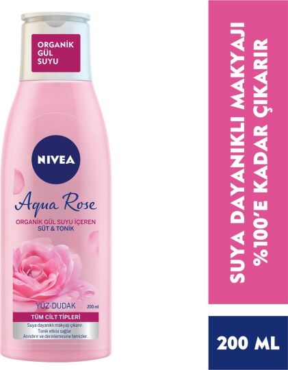 NIVEA Aqua Rose Organik Gül Suyu İçeren Nemlendirici Tonik (200ml), Tüm cilt tipleri için, Gözenek A