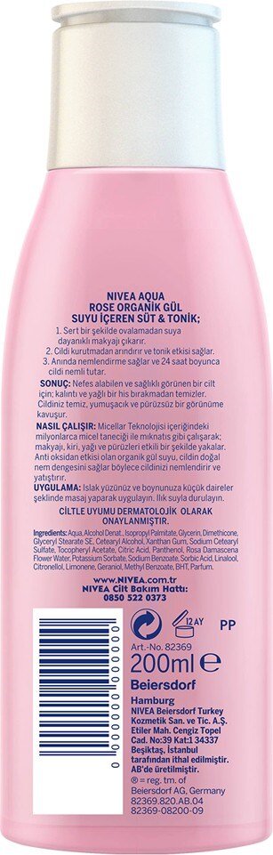 NIVEA Aqua Rose Organik Gül Suyu İçeren Nemlendirici Tonik (200ml), Tüm cilt tipleri için, Gözenek A - 2