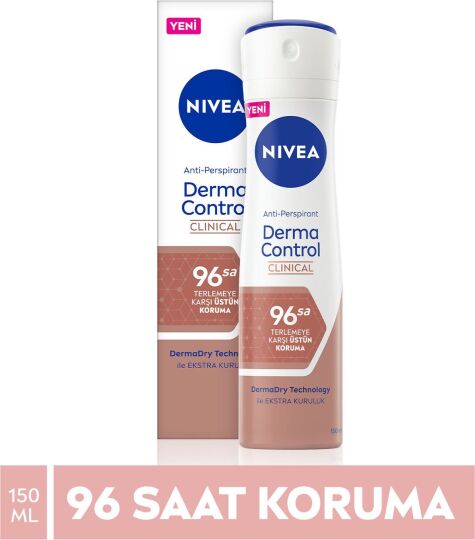 NIVEA Derma Control Clinical Kadın Sprey Deodorant 150ml,96 Saat Üstün Koruma,DermaDry Technology il
