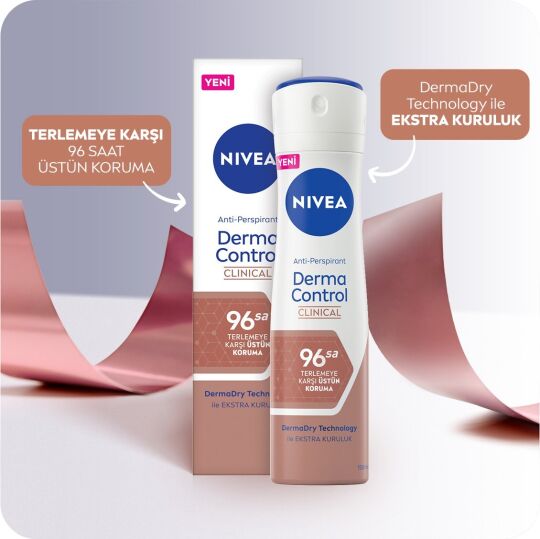 NIVEA Derma Control Clinical Kadın Sprey Deodorant 150ml,96 Saat Üstün Koruma,DermaDry Technology il - 2