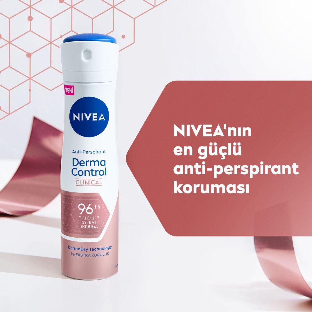 NIVEA Derma Control Clinical Kadın Sprey Deodorant 150ml,96 Saat Üstün Koruma,DermaDry Technology il - 3