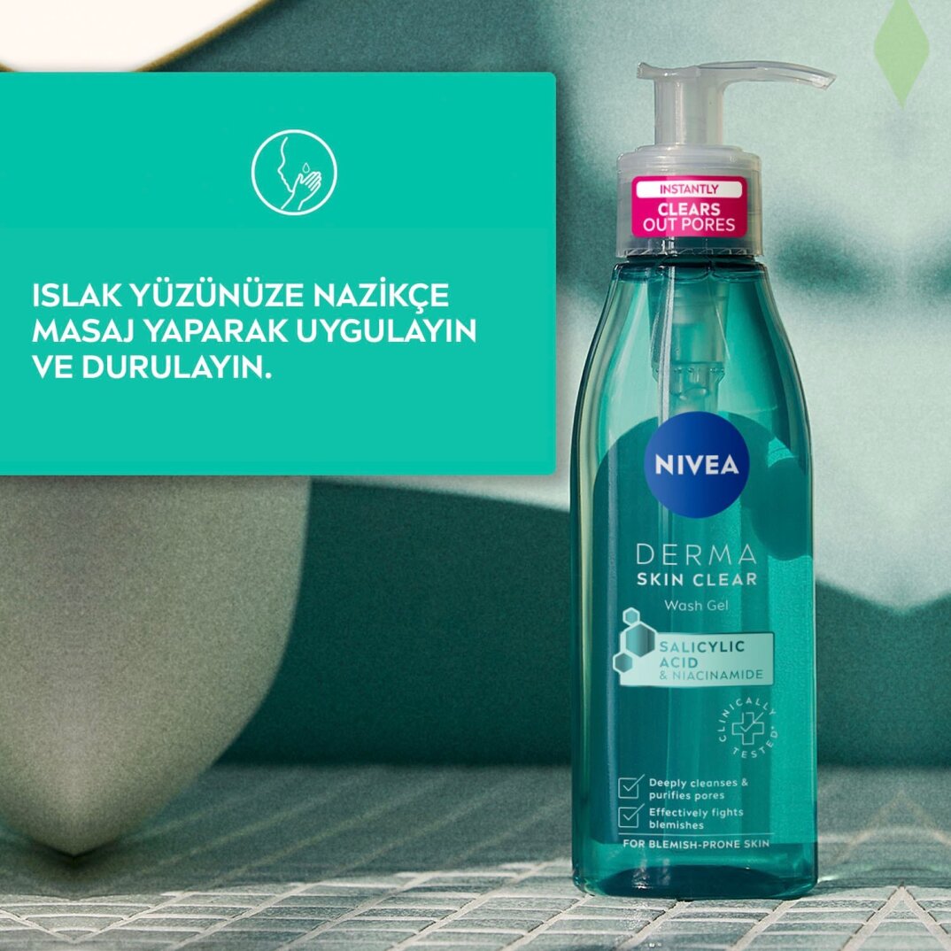 NIVEA Derma Skin Clear Niasinamid ve Salisilik Asit (BHA) İçeren Sivilce Karşıtı Yüz Temizleme Jeli - 2