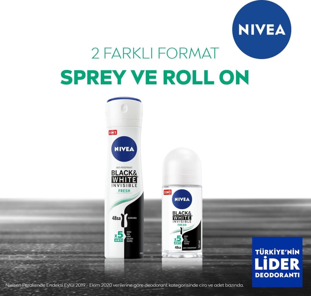 Nivea Kadın Sprey Deodorant Black&White Invisible Fresh, 48 Saat Anti-perspirant Koruma,150ml - 6