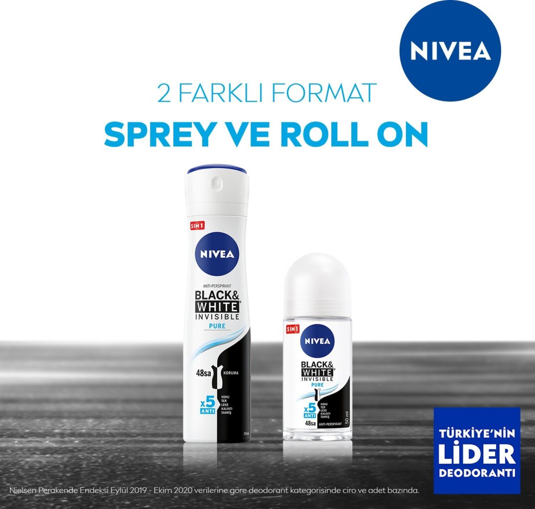 Nivea Kadın Sprey Deodorant Black&White Invisible Pure 48 Saat Anti-perspirant Koruma 150ml - 7