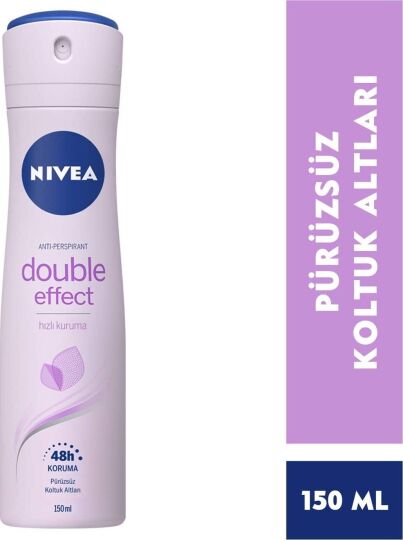 Nivea Kadın Sprey Deodorant Double Effect 48 Saat Anti-perspirant Koruma 150 ml, Pürüzsüz Koltuk Altları