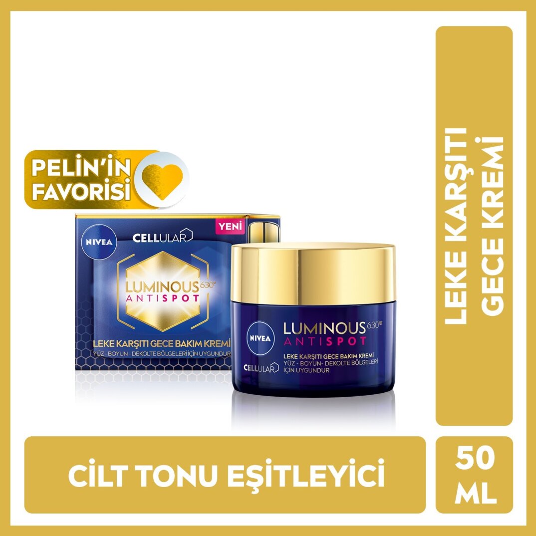 Nivea Luminous630 Leke Karşıtı Gece Yüz Bakım Kremi 50ml,Hyaluronik Asit, Tüm Cilt Tipleri - 1
