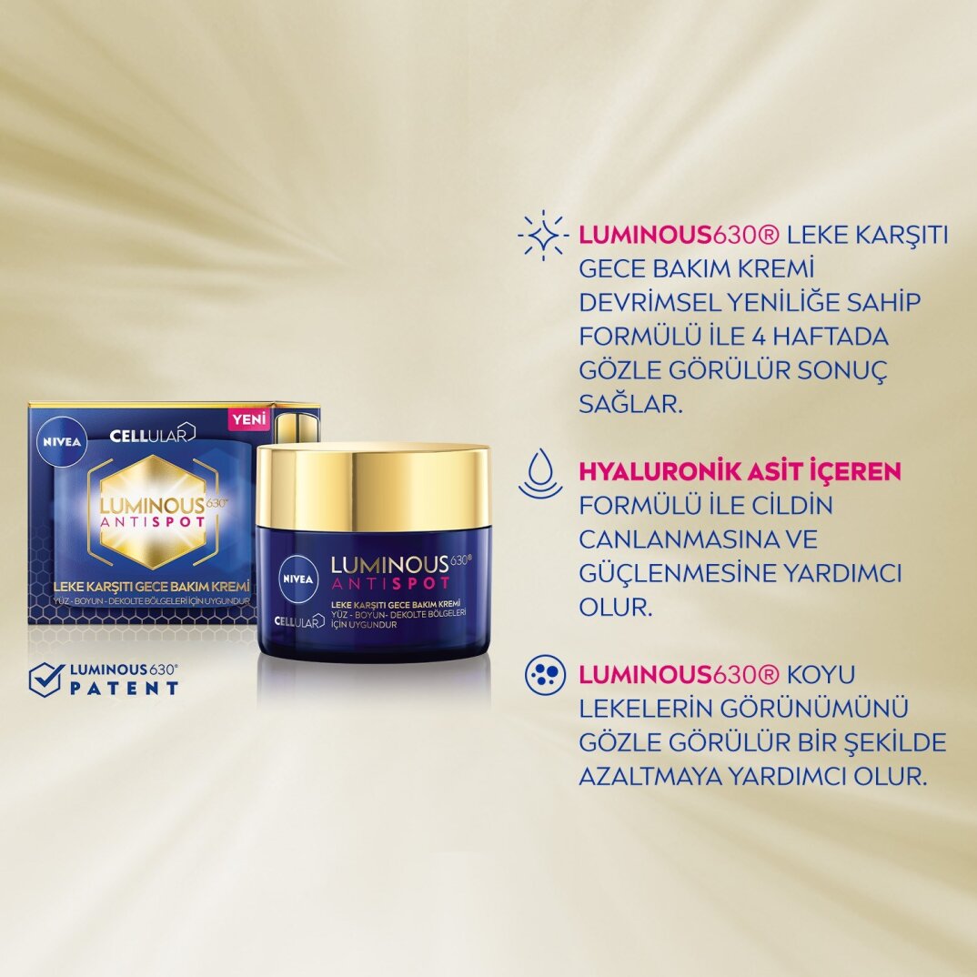 Nivea Luminous630 Leke Karşıtı Gece Yüz Bakım Kremi 50ml,Hyaluronik Asit, Tüm Cilt Tipleri - 3