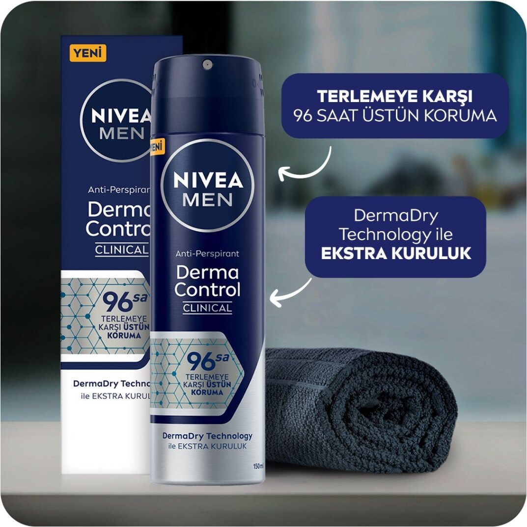NIVEA Men Derma Control Clinical Erkek Sprey Deodorant 150ml,96 Saat Üstün Koruma,DermaDry Technolog - 2