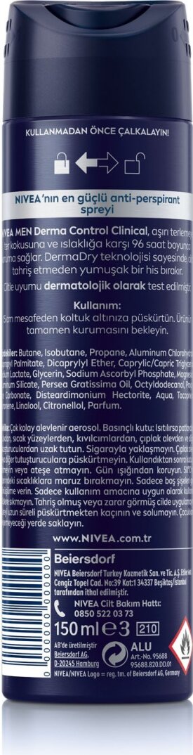 NIVEA Men Derma Control Clinical Erkek Sprey Deodorant 150ml,96 Saat Üstün Koruma,DermaDry Technolog - 4