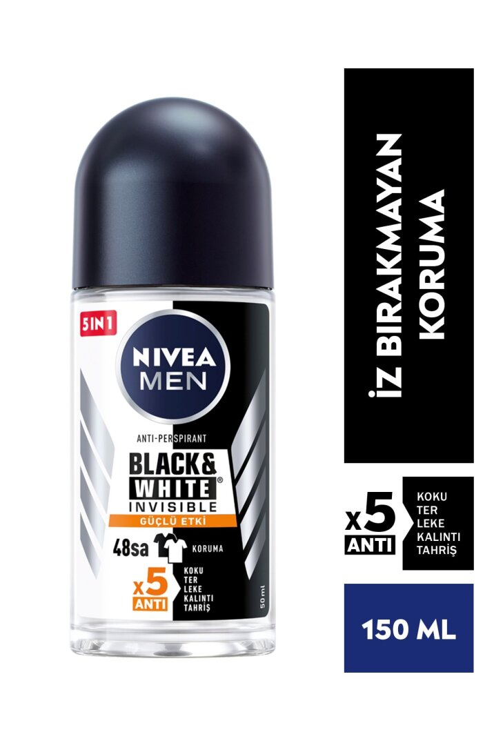 Nivea Men Erkek Roll On Deodorant Black&White Invisible Güçlü Etki 50 ml 48 Saat Anti-Perspirant - 1
