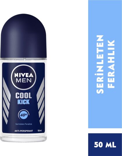 NIVEA Men Erkek Roll On Deodorant Cool Kick 48 Saat Anti-perspirant Koruma 50ml,Serinleten Ferahlık