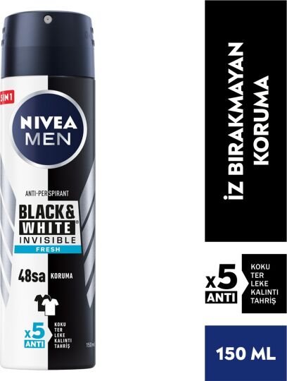Nivea Men Erkek Sprey Deodorant Black&White Invisible Fresh 48 Saat Anti-perspirant Koruma 150ml
