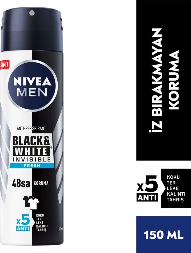 Nivea Men Erkek Sprey Deodorant Black&White Invisible Fresh 48 Saat Anti-perspirant Koruma 150ml - 1