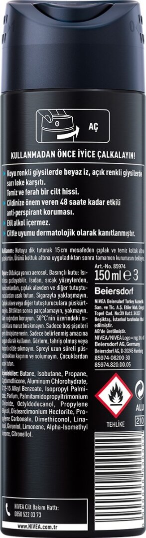 Nivea Men Erkek Sprey Deodorant Black&White Invisible Fresh 48 Saat Anti-perspirant Koruma 150ml - 2