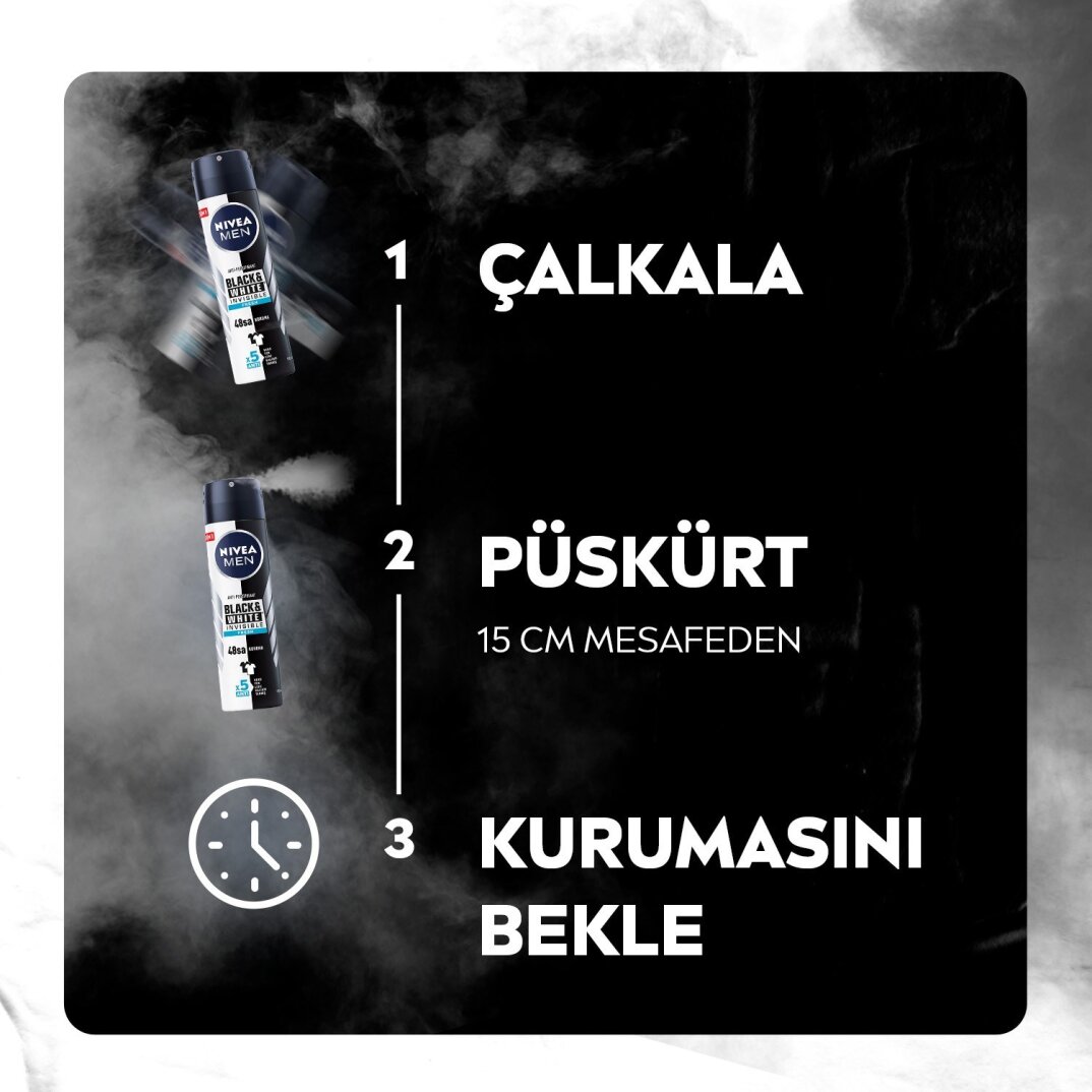 Nivea Men Erkek Sprey Deodorant Black&White Invisible Fresh 48 Saat Anti-perspirant Koruma 150ml - 5