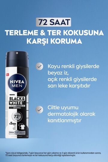 Nivea Men Erkek Sprey Deodorant Black&white Invisible Original 200ml, 72 Saat Anti-Ter Koruması - 2