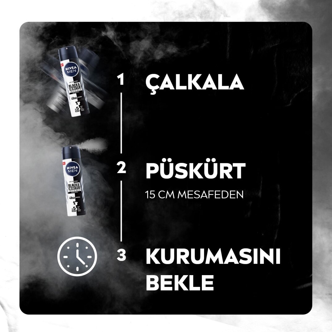 Nivea Men Erkek Sprey Deodorant Black&White Invisible Original Ter ve Ter Kokusuna Karşı 48 Saat - 6