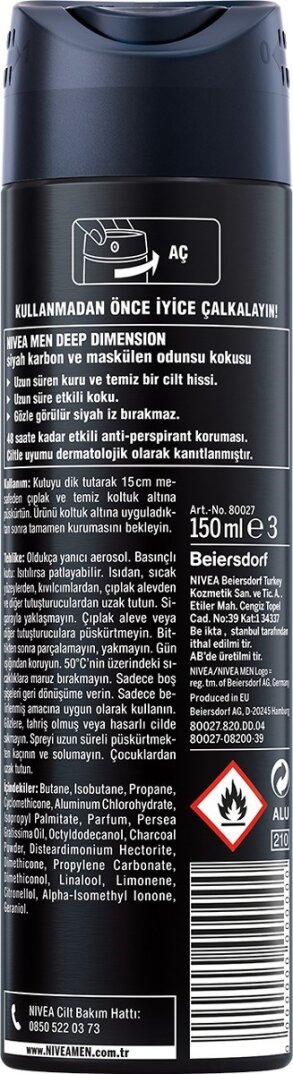 NIVEA Men Erkek Sprey Deodorant Deep Dimension 48 Saat Anti-perspirant Koruma 150ml,Erkeksi Koku - 2