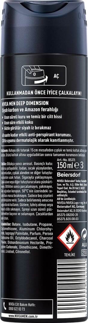 Nivea Men Erkek Sprey Deodorant Deep Dimension Amazonia 48 Saat Anti-perspirant Koruma 150ml, Çekici - 2
