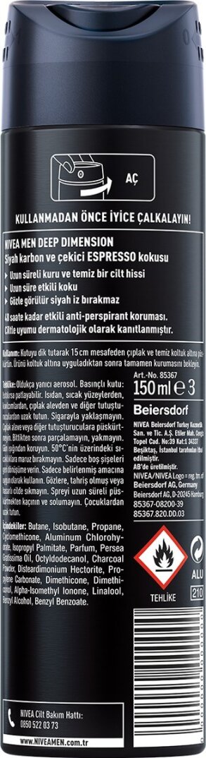 Nivea Men Erkek Sprey Deodorant Deep Dimension Espresso 48 Saat Anti-perspirant Koruma 150ml, Çekici - 2