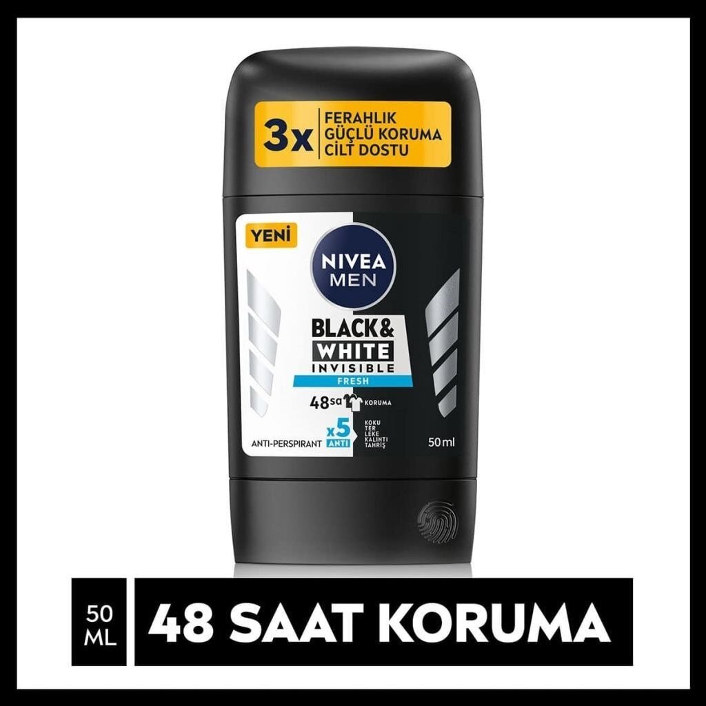 Nivea Men Erkek Stick Deodorant Black & White Invisible Fresh 48 Saat Anti-Perspirant Koruma 50 ml - 1