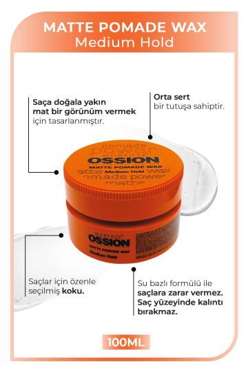 Ossion Medium Hold Pomade Krem Mat Wax 100 ml - 2