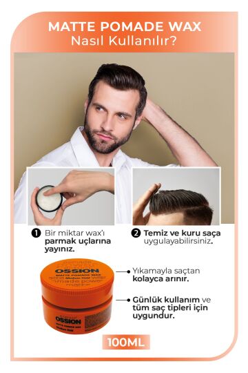 Ossion Medium Hold Pomade Krem Mat Wax 100 ml - 3
