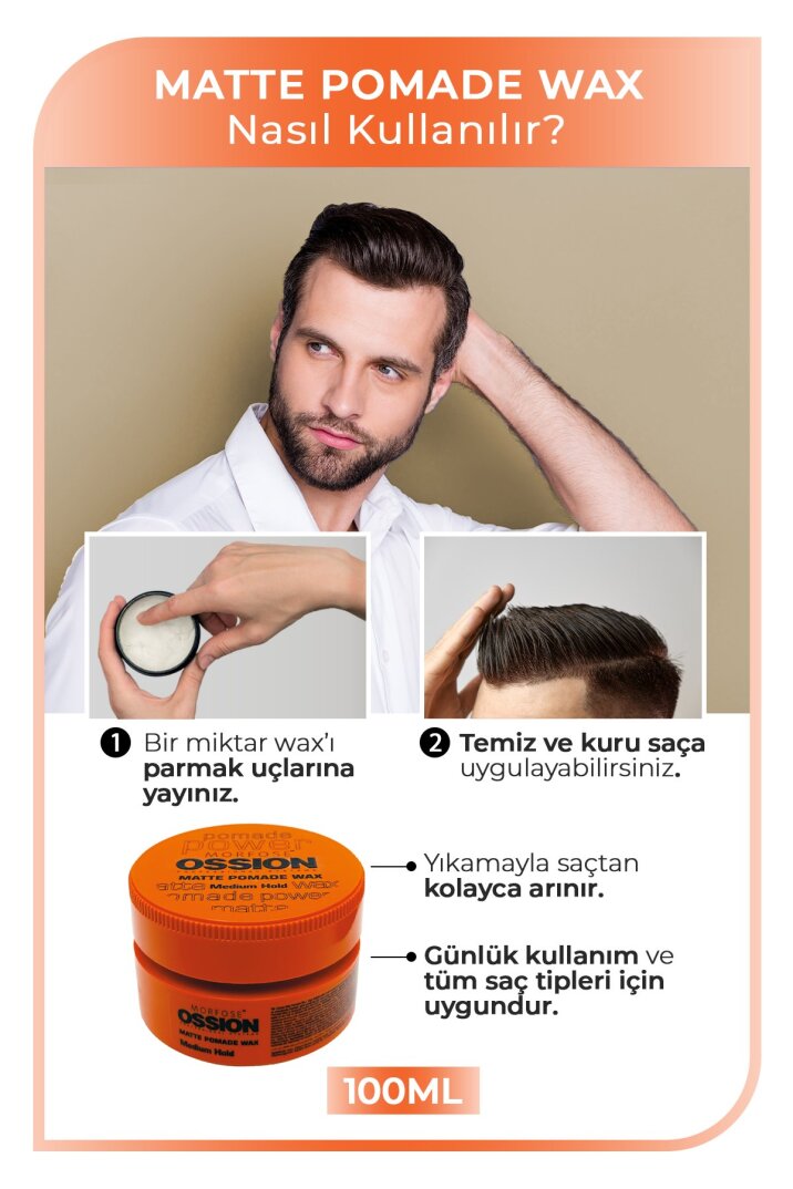 Ossion Medium Hold Pomade Krem Mat Wax 100 ml - 3