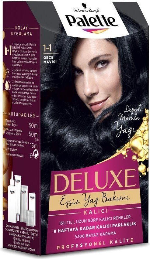 Palette Deluxe Kalıcı Renkler 1-1 Gece Mavisi Saç Boyası - 3