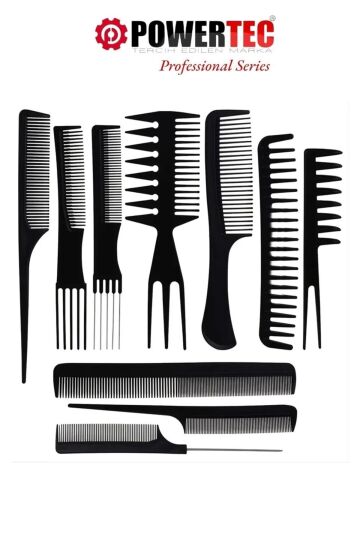 Powertec Profesyonel Kuaför Tarağı 10'lu Set – Berber Ve Saç Kesim Tarağı ( Taşıma Çantalı )