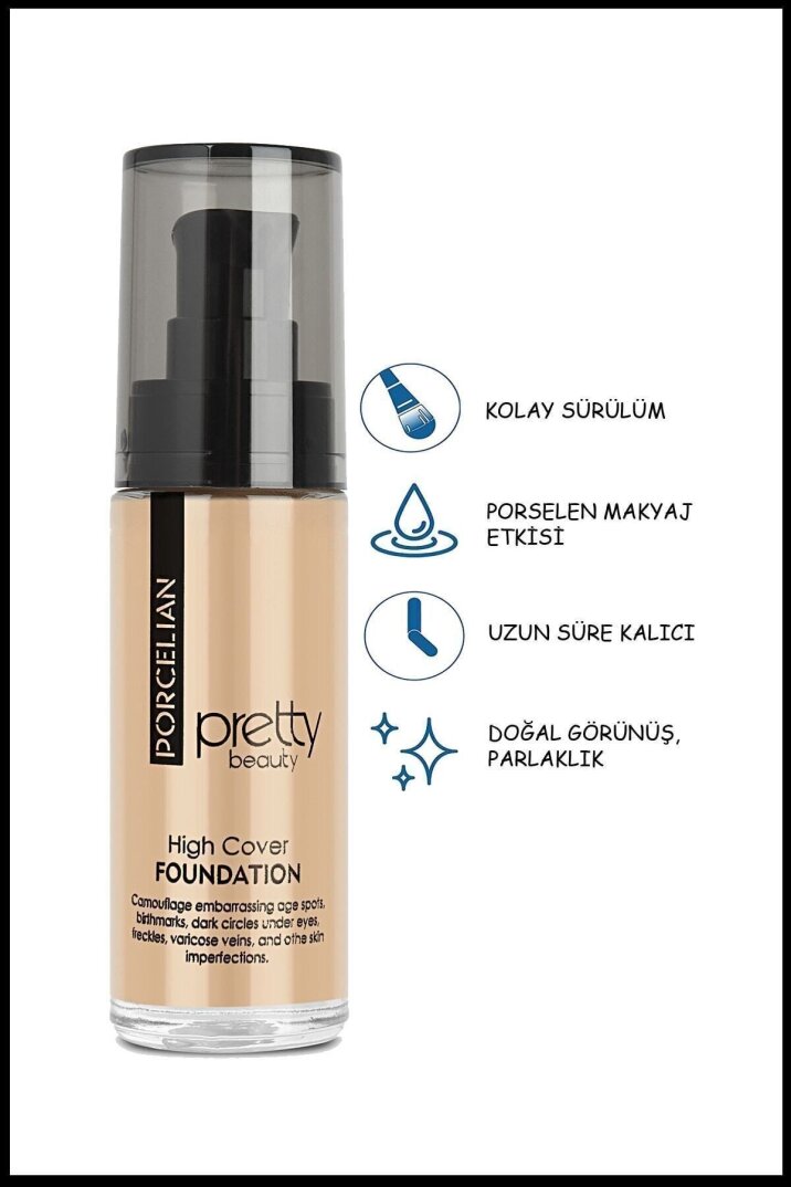 Pretty Beauty High Cover Yüksek Kapatıcı Etkili Porselen Fondöten No:3 - 1