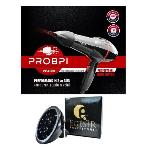  PROBPI PR 4500 Profesyonel Siyah Saç Kurutma Fön Makinesi + Vigo Saç Şekillendirici 