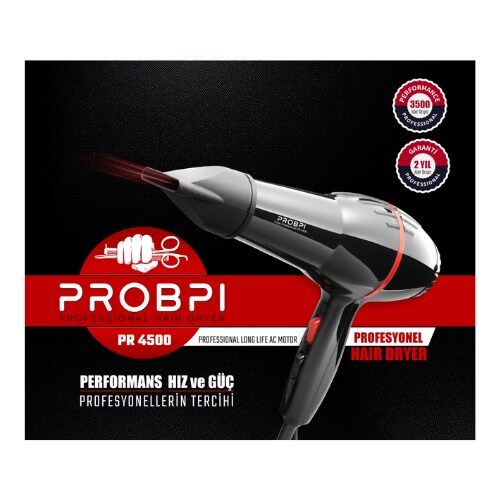 PROBPI PR 4500 Profesyonel Siyah Saç Kurutma Fön Makinesi + Vigo Saç Şekillendirici - 2