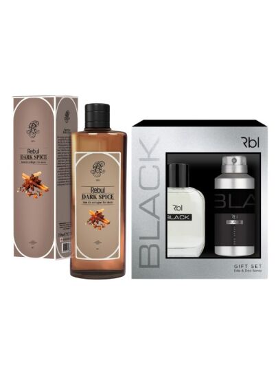  Rebul Black Set Parfüm 100 ml + Deodorant Spray 150 ml + Dark Spice Kolonya 250ML (Cam Şişe)