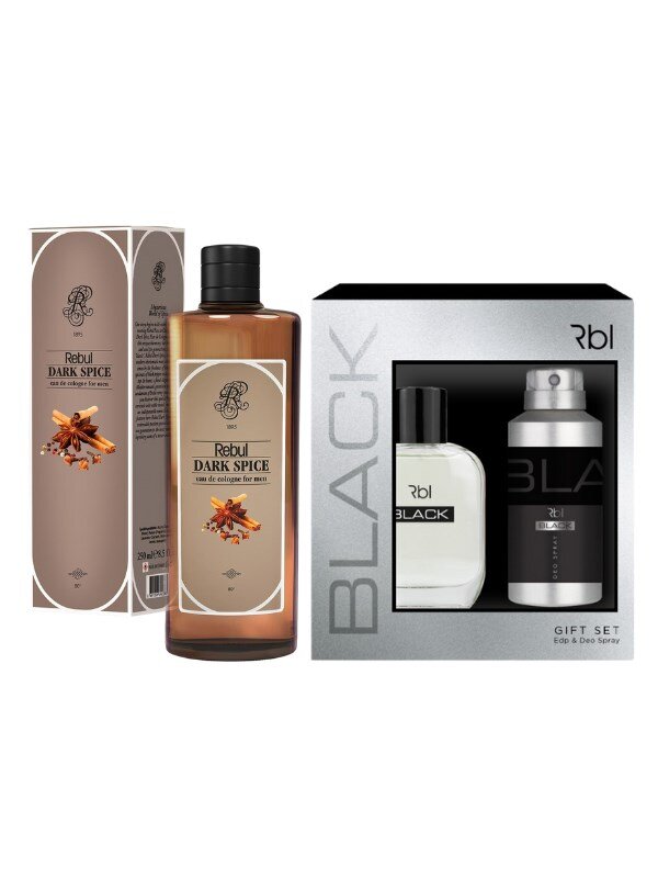 Rebul Black Set Parfüm 100 ml + Deodorant Spray 150 ml + Dark Spice Kolonya 250ML (Cam Şişe) - 1