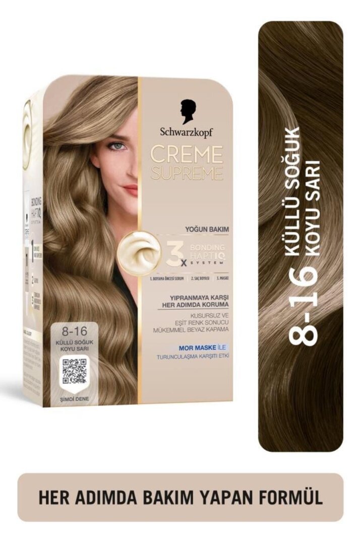 Schwarzkopf Creme Supreme Saç Boyası 8-16 Küllü Soğuk Koyu Sarı - 1