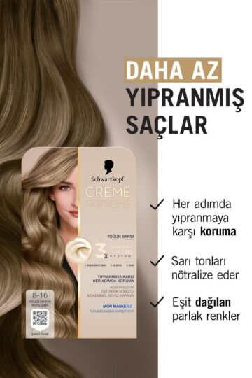 Schwarzkopf Creme Supreme Saç Boyası 8-16 Küllü Soğuk Koyu Sarı - 3
