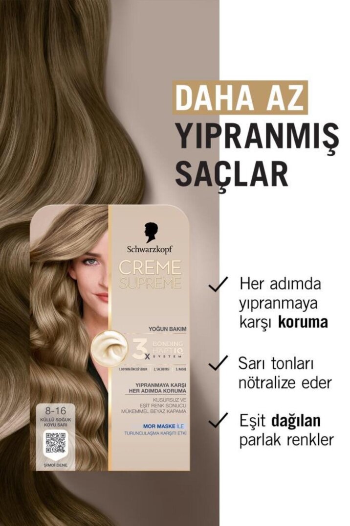 Schwarzkopf Creme Supreme Saç Boyası 8-16 Küllü Soğuk Koyu Sarı - 3
