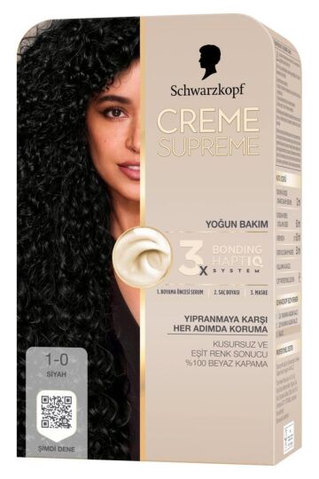 Schwarzkopf Creme Supreme Saç Boyası Full Kit 1-0 Siyah - 2