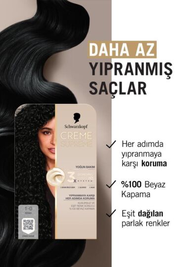 Schwarzkopf Creme Supreme Saç Boyası Full Kit 1-0 Siyah - 3