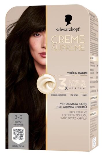 Schwarzkopf Creme Supreme Saç Boyası Full Kit 3-0 Koyu Kestane - 2