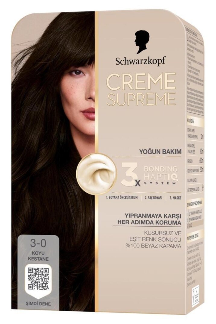 Schwarzkopf Creme Supreme Saç Boyası Full Kit 3-0 Koyu Kestane - 2